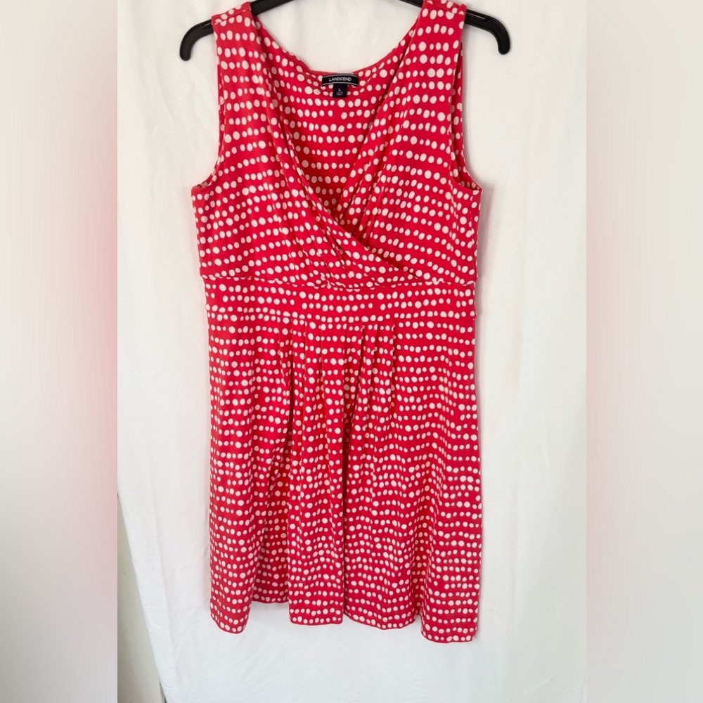 Lands' End Red and White Polka Dot Sleeveless dress size L